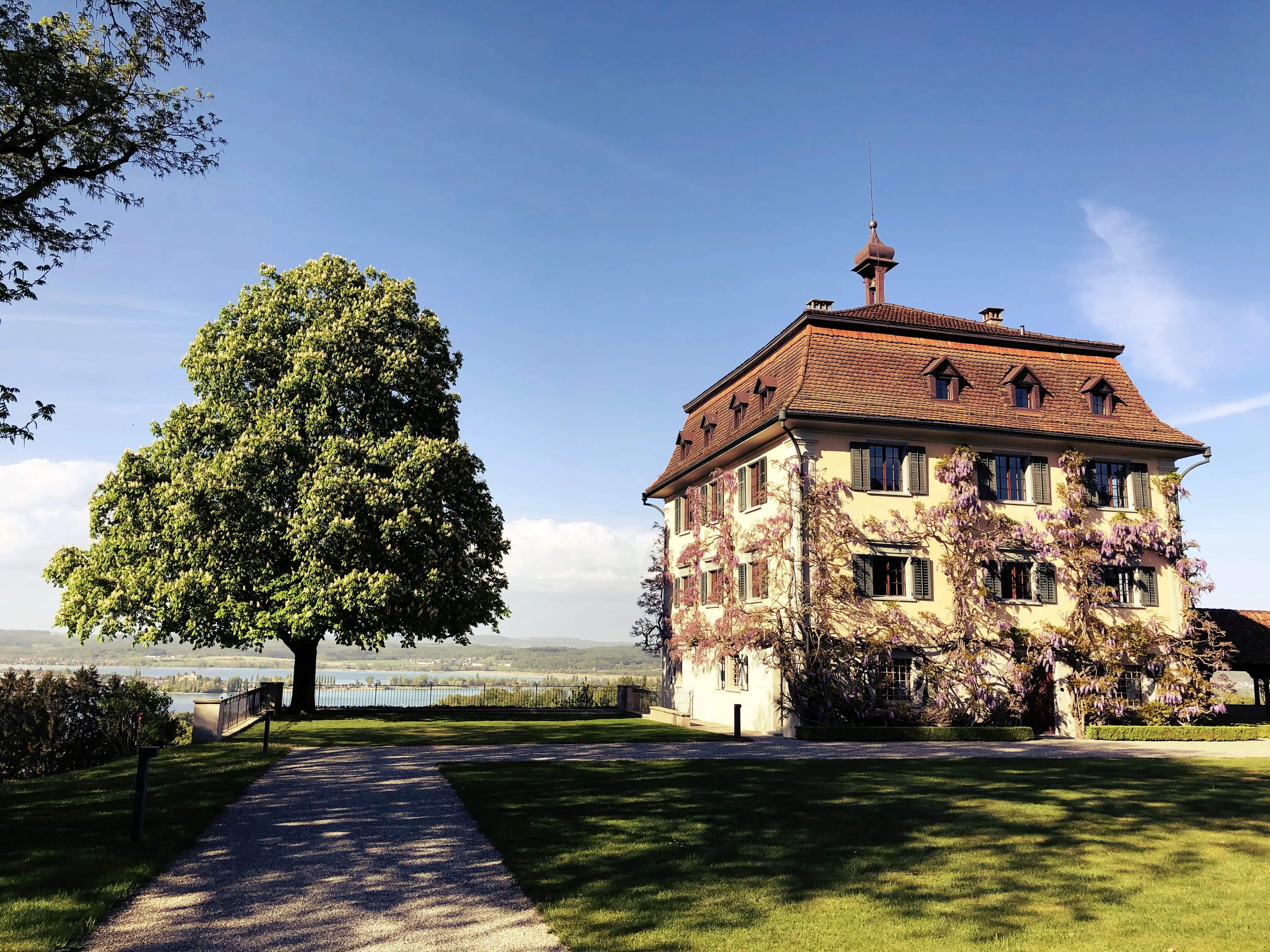 Das Schloss Wolfsberg beeindruckt durch seine Lage direkt über den Bodensee und seinen wunderschönen und gepflegten Gärten.