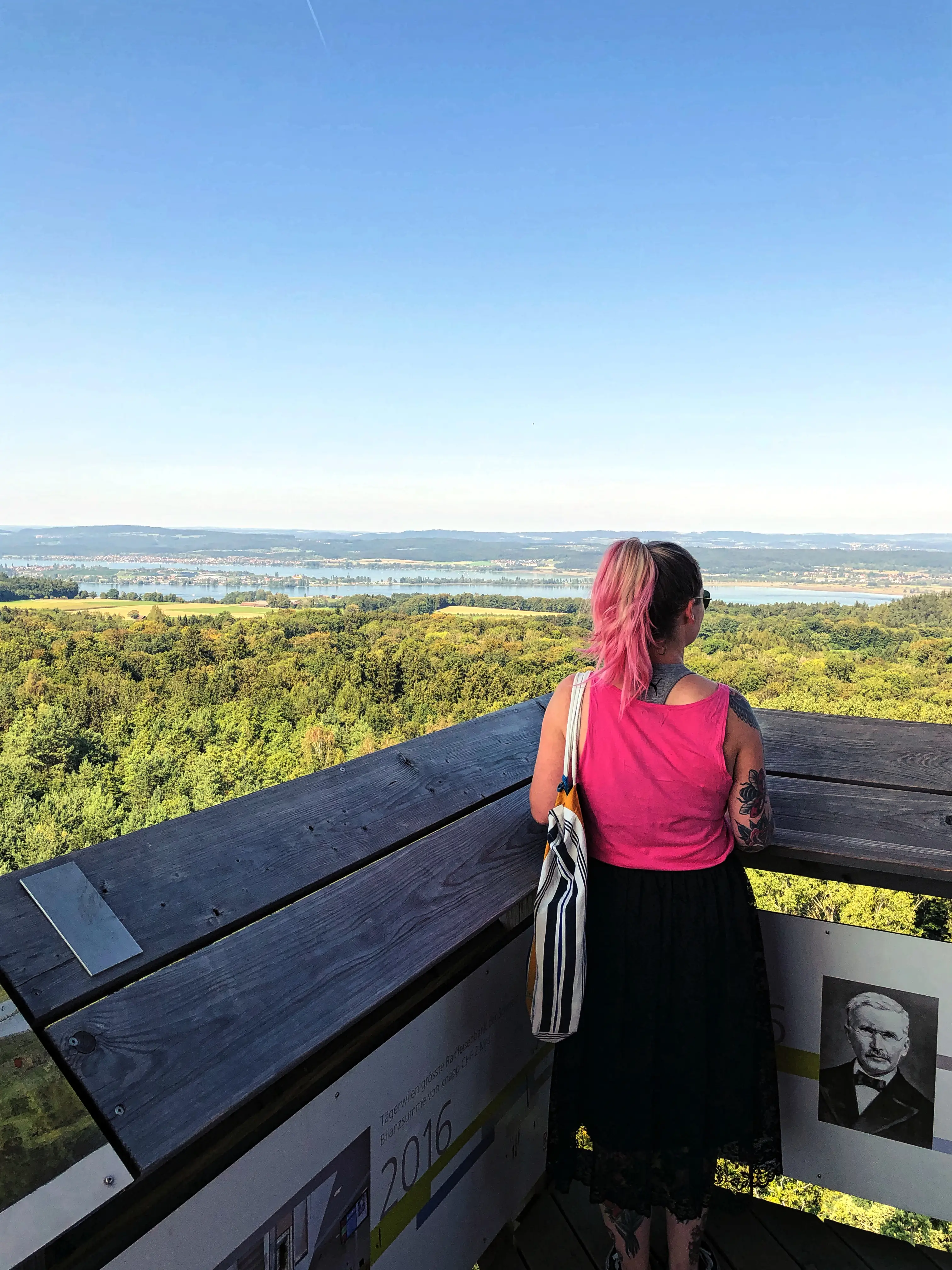 Die Localsbodensee genießen die Aussicht auf den Bodensee von der Spitze des Napoleonturms aus.