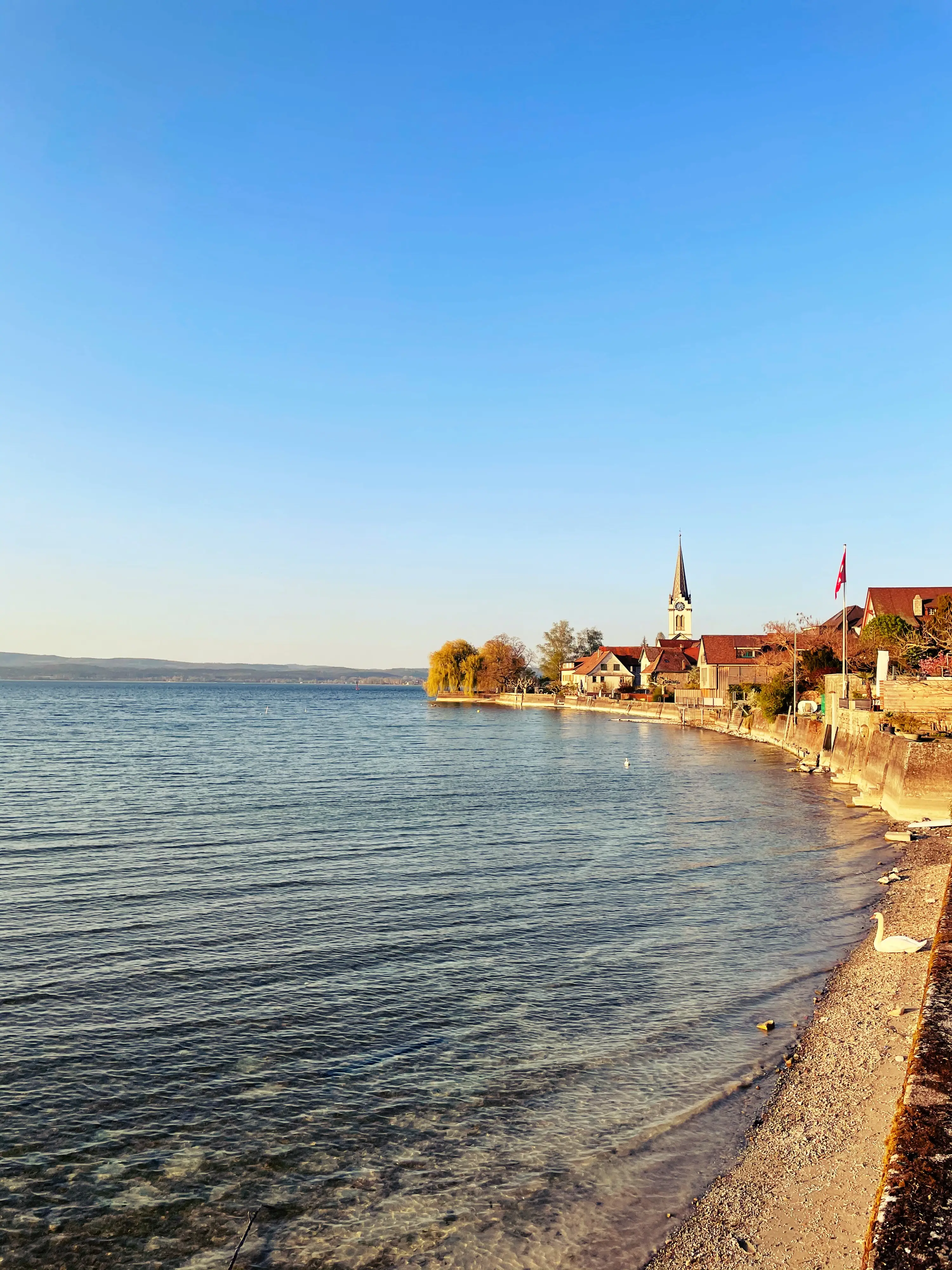 Bei einsetzender Dämmerung wird Ermatingen von der Abendsonne angestrahlt.