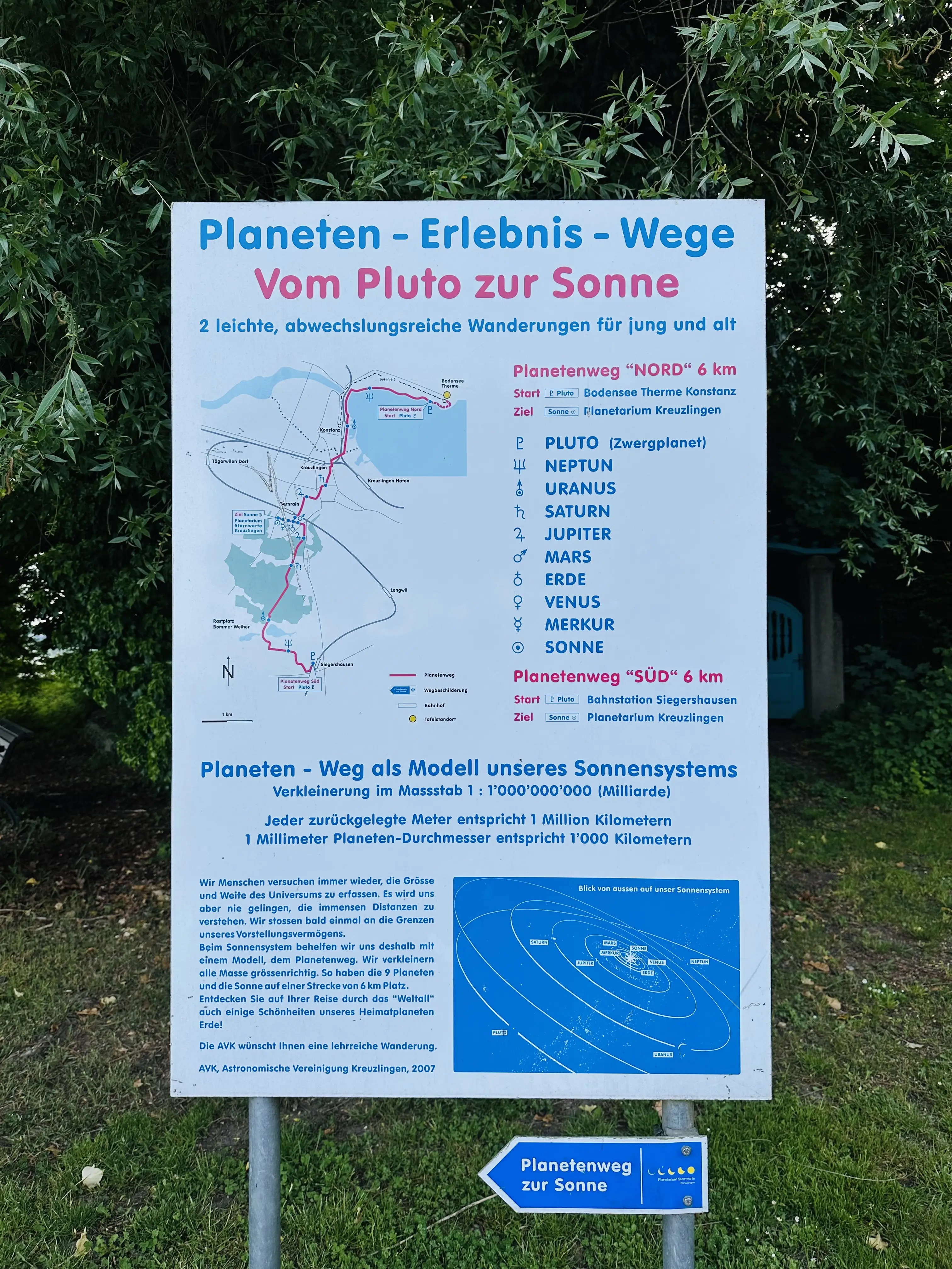 Der Planetenweg ist in Abschnitt Nord und Süd eingeteilt. Die Localsbodensee laufen den Nord-Teil von Konstanz aus.