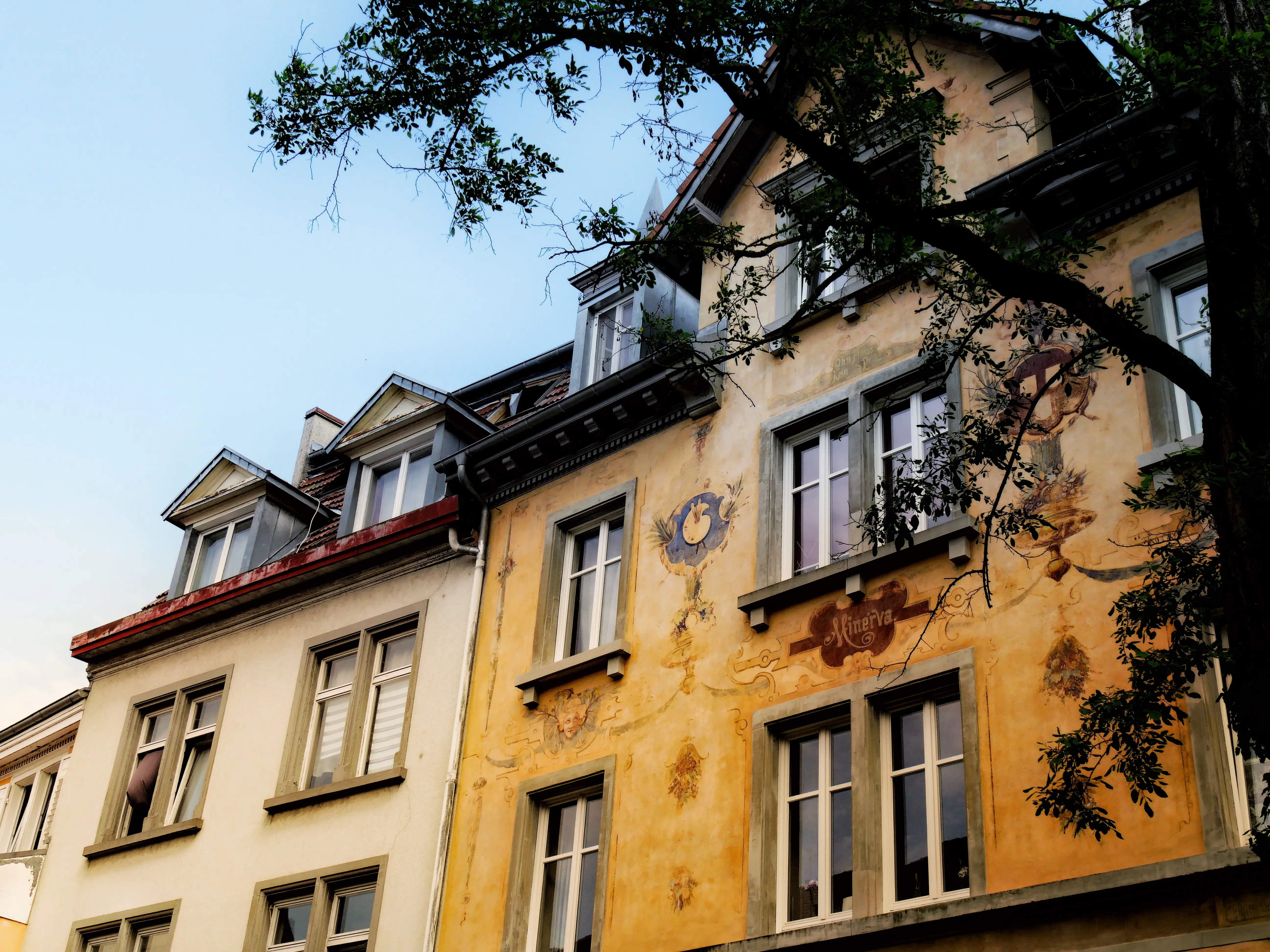Nur zufällig wurde die kunstvolle, zuerst verkleidete Fassade des Hauses „Zur Minerva“ in Konstanz freigelegt.